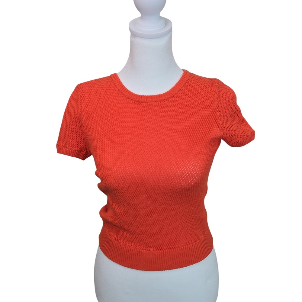 Forever 21 Orange Crochet Short Sleeve Crop‎ Top Summer Casual Beach Vacation